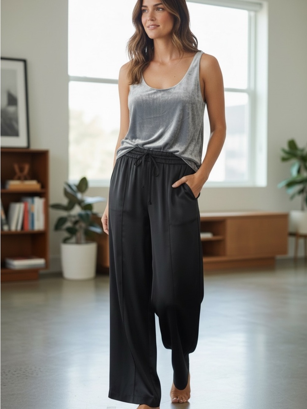 82% viscose and 18% silk J Crew Women's Velvet Scoop Neck Tank Top in Slate.
